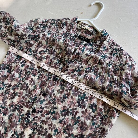 Rag & Bone Susan Floral Printed Silk Sheer Top in Ivory Floral Size XXS - Picture 8 of 11